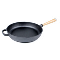 non-stick cast iron metal fry pan skillet with wooden handle